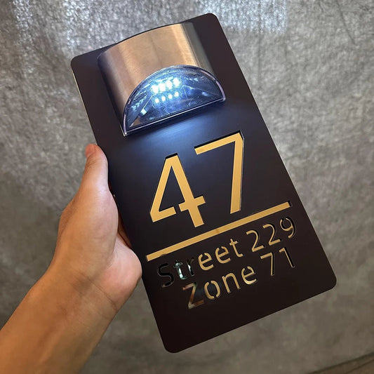 Custom House Number Outdoor Solar Lights 3D Acrylic Solar House Number Plate With Name Door Sign Personalized Home Address Sign - Amiko Decor