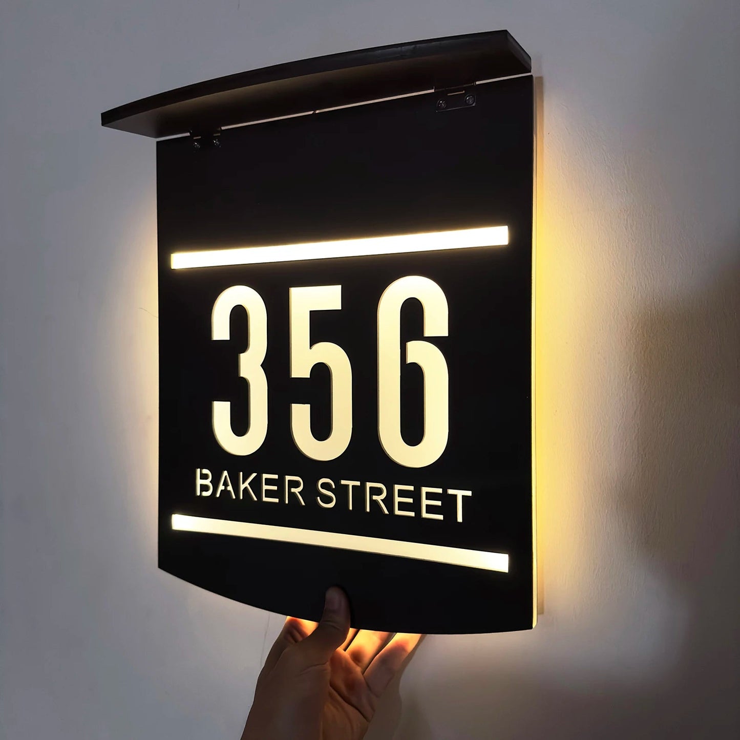 Personalized Exterior Solar House Sign Acrylic LED Night House Number Plaque Outdoor Family Address Sign Street Solar Sign - Amiko Decor