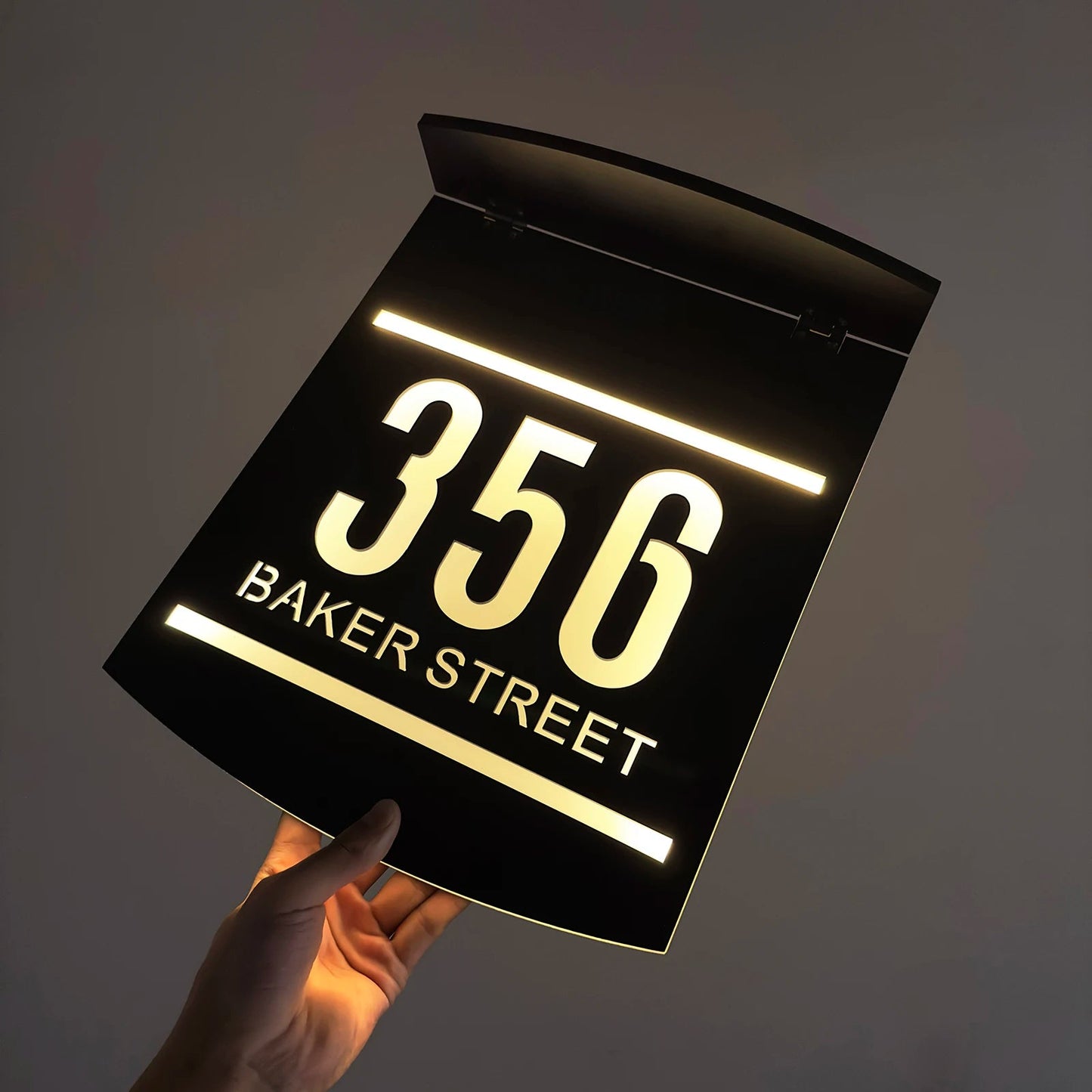 Personalized Exterior Solar House Sign Acrylic LED Night House Number Plaque Outdoor Family Address Sign Street Solar Sign - Amiko Decor