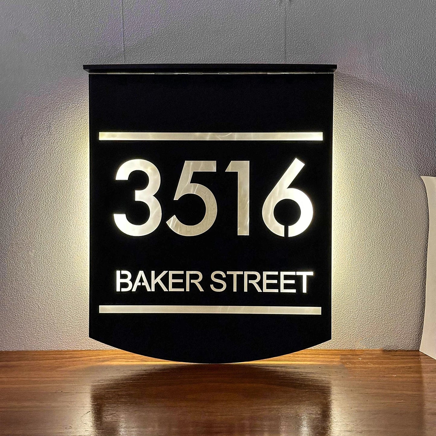 Personalized Exterior Solar House Sign Acrylic LED Night House Number Plaque Outdoor Family Address Sign Street Solar Sign - Amiko Decor