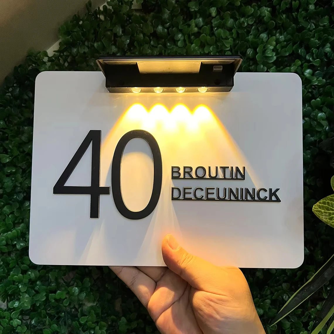 Personalized Exterior Solar House Sign Acrylic LED Night House Number Plaque Outdoor Family Address Sign Street Solar Sign - Amiko Decor