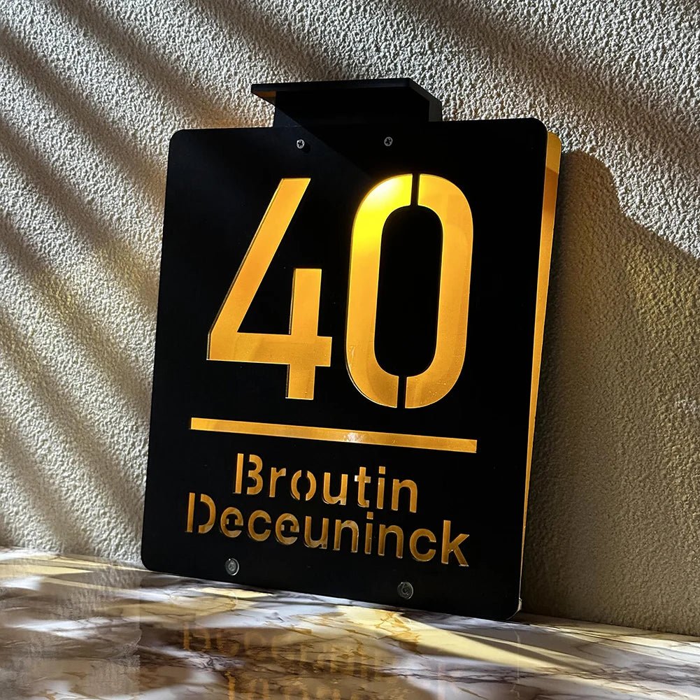 Personalized House Number Outdoor LED Solar illuminated Door Number Solar Lights Outdoor Door Sign 3D Cut Acrylic Door Plate - Amiko Decor