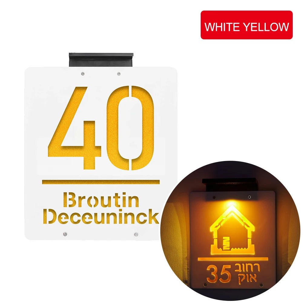 Personalized House Number Outdoor LED Solar illuminated Door Number Solar Lights Outdoor Door Sign 3D Cut Acrylic Door Plate - Amiko Decor