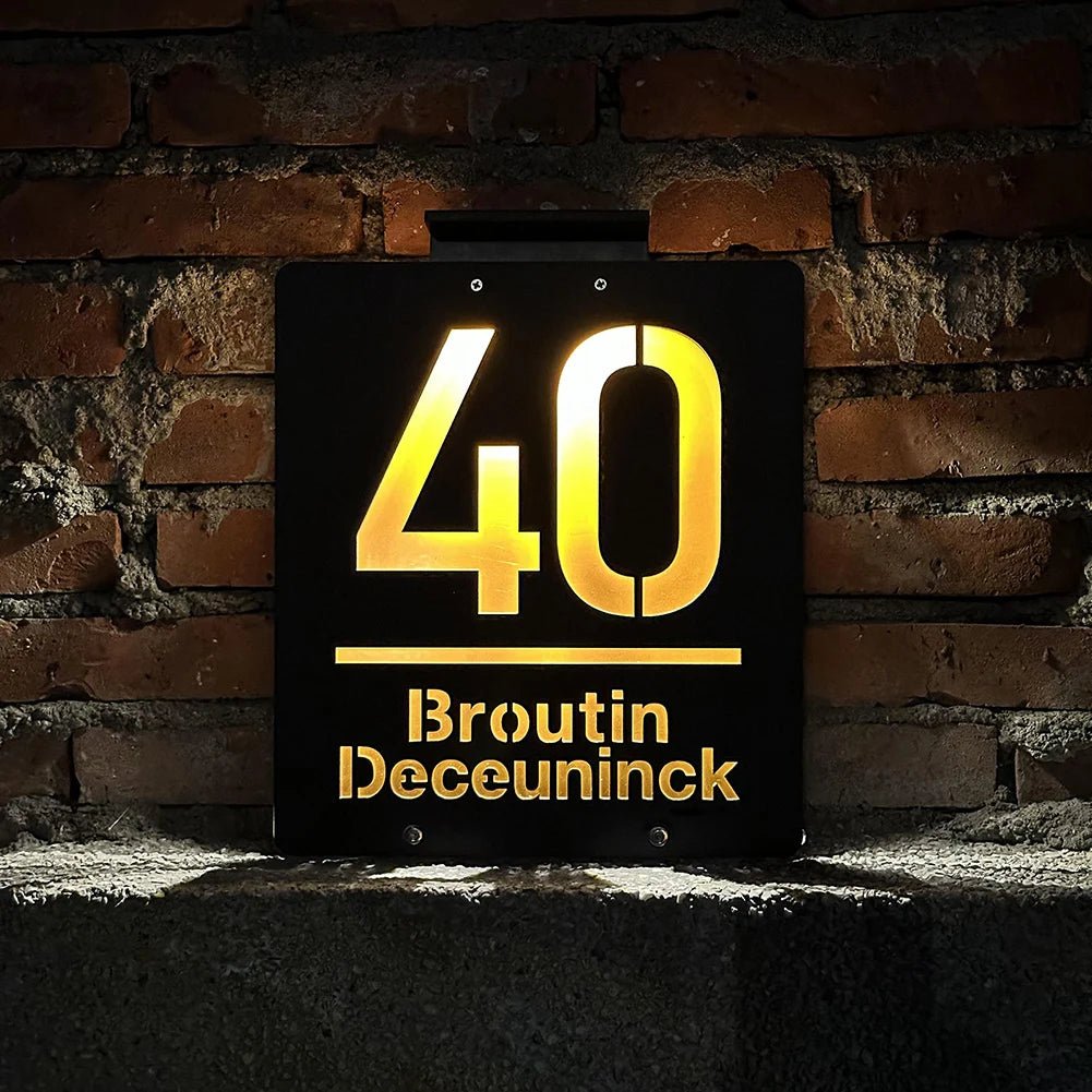 Personalized House Number Outdoor LED Solar illuminated Door Number Solar Lights Outdoor Door Sign 3D Cut Acrylic Door Plate - Amiko Decor