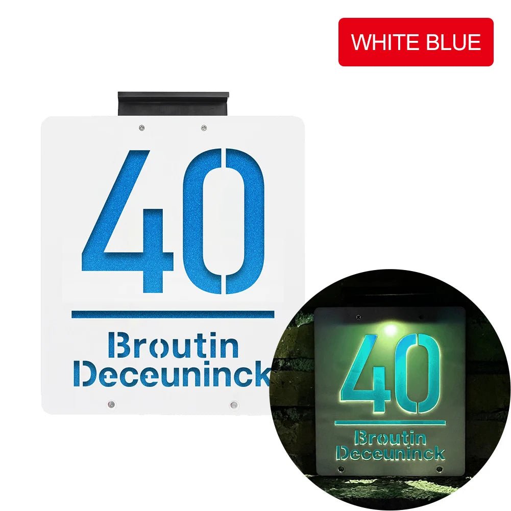 Personalized House Number Outdoor LED Solar illuminated Door Number Solar Lights Outdoor Door Sign 3D Cut Acrylic Door Plate - Amiko Decor