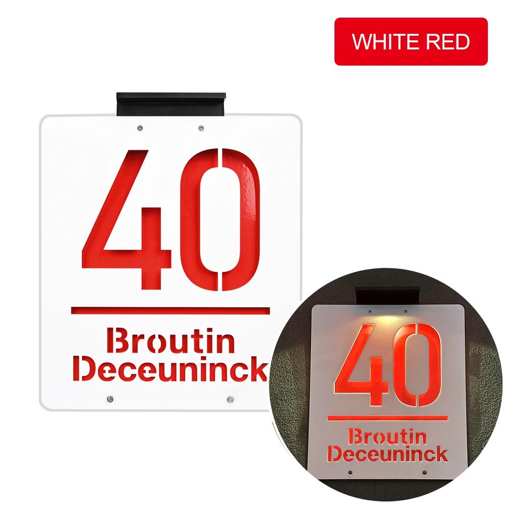 Personalized House Number Outdoor LED Solar illuminated Door Number Solar Lights Outdoor Door Sign 3D Cut Acrylic Door Plate - Amiko Decor