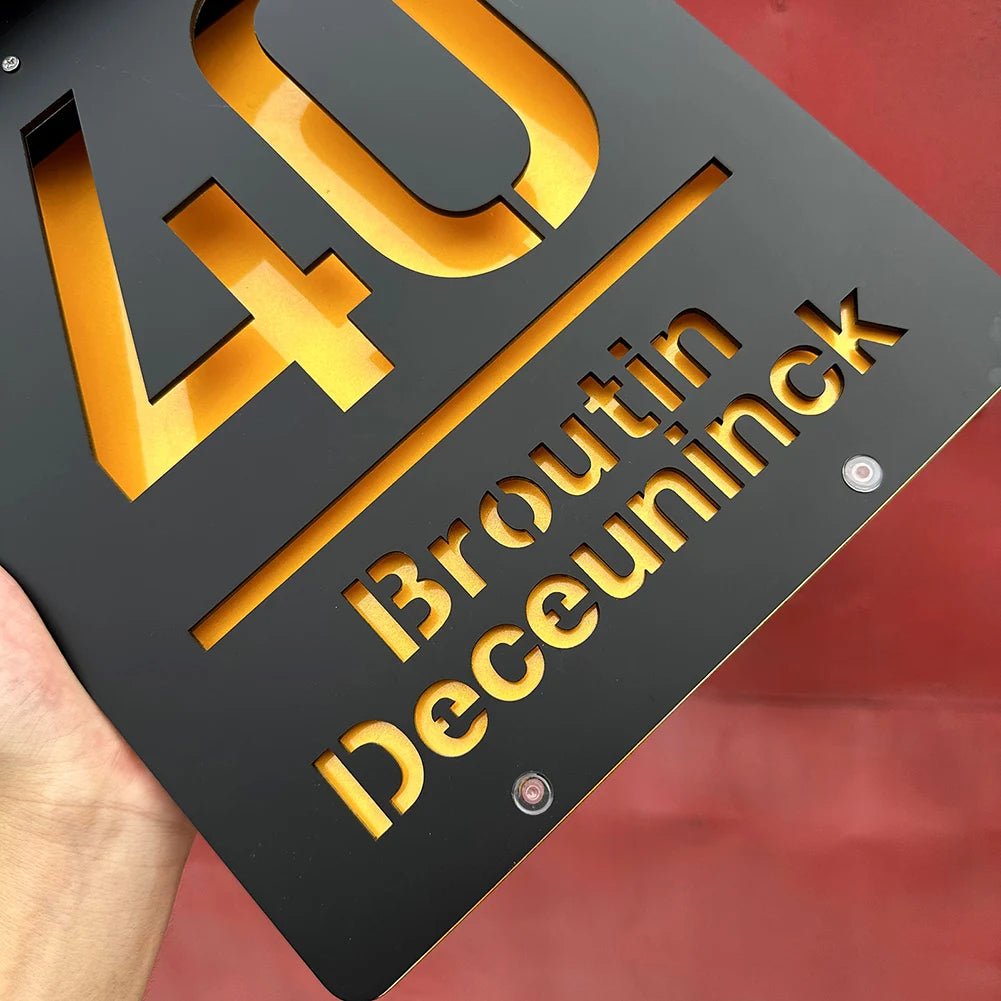 Personalized House Number Outdoor LED Solar illuminated Door Number Solar Lights Outdoor Door Sign 3D Cut Acrylic Door Plate - Amiko Decor