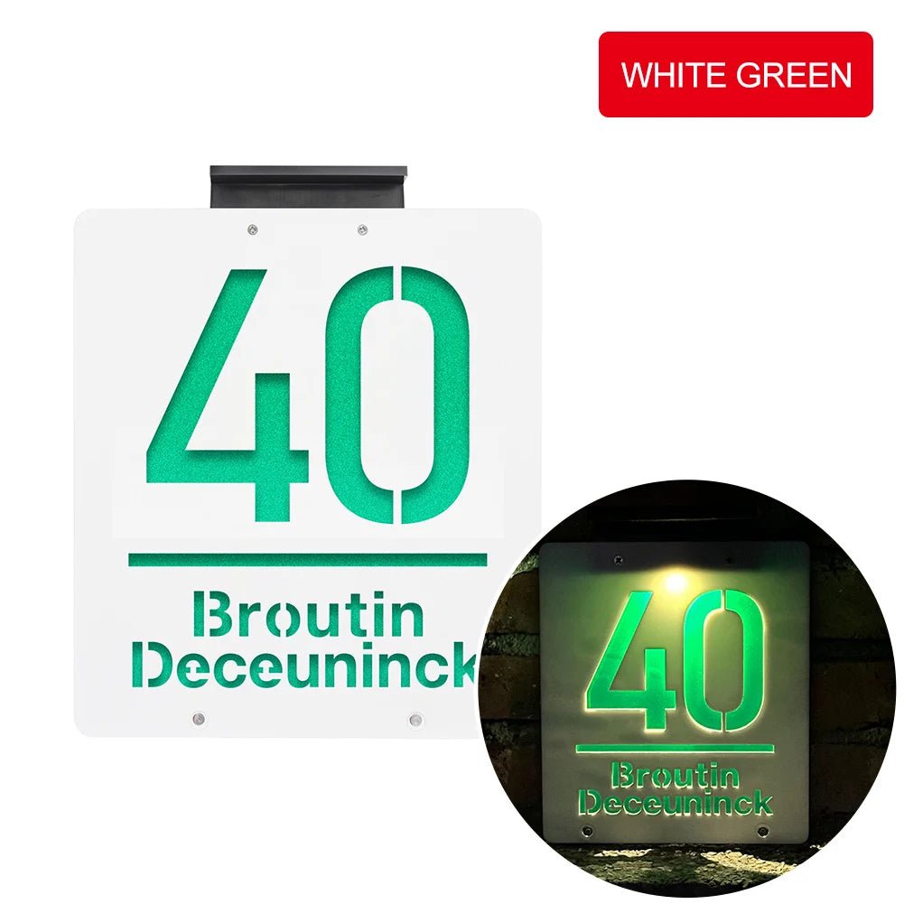 Personalized House Number Outdoor LED Solar illuminated Door Number Solar Lights Outdoor Door Sign 3D Cut Acrylic Door Plate - Amiko Decor