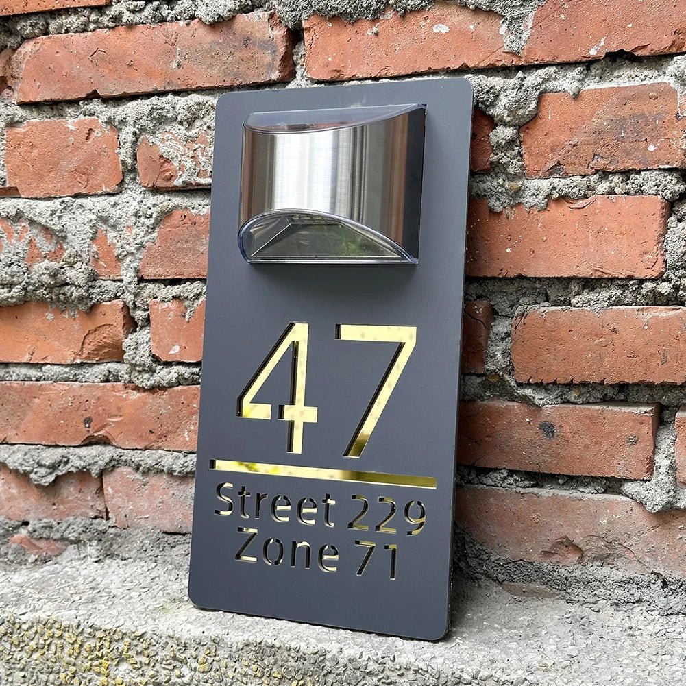 Custom House Number Outdoor Solar Lights 3D Acrylic Solar House Number Plate With Name Door Sign Personalized Home Address Sign - Amiko Decor