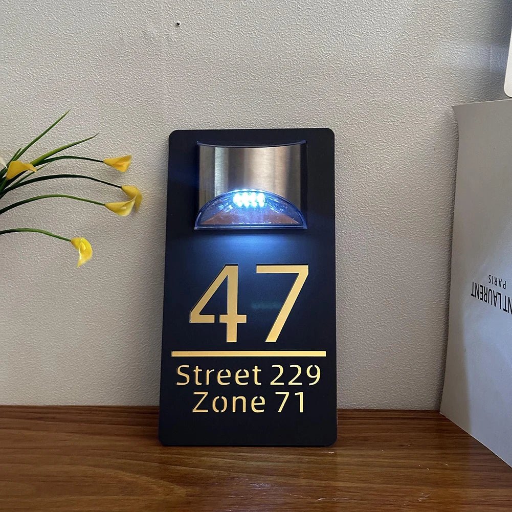 Custom House Number Outdoor Solar Lights 3D Acrylic Solar House Number Plate With Name Door Sign Personalized Home Address Sign - Amiko Decor