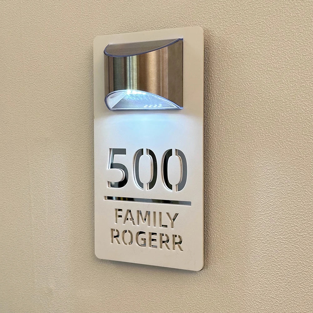 Custom House Number Outdoor Solar Lights 3D Acrylic Solar House Number Plate With Name Door Sign Personalized Home Address Sign - Amiko Decor