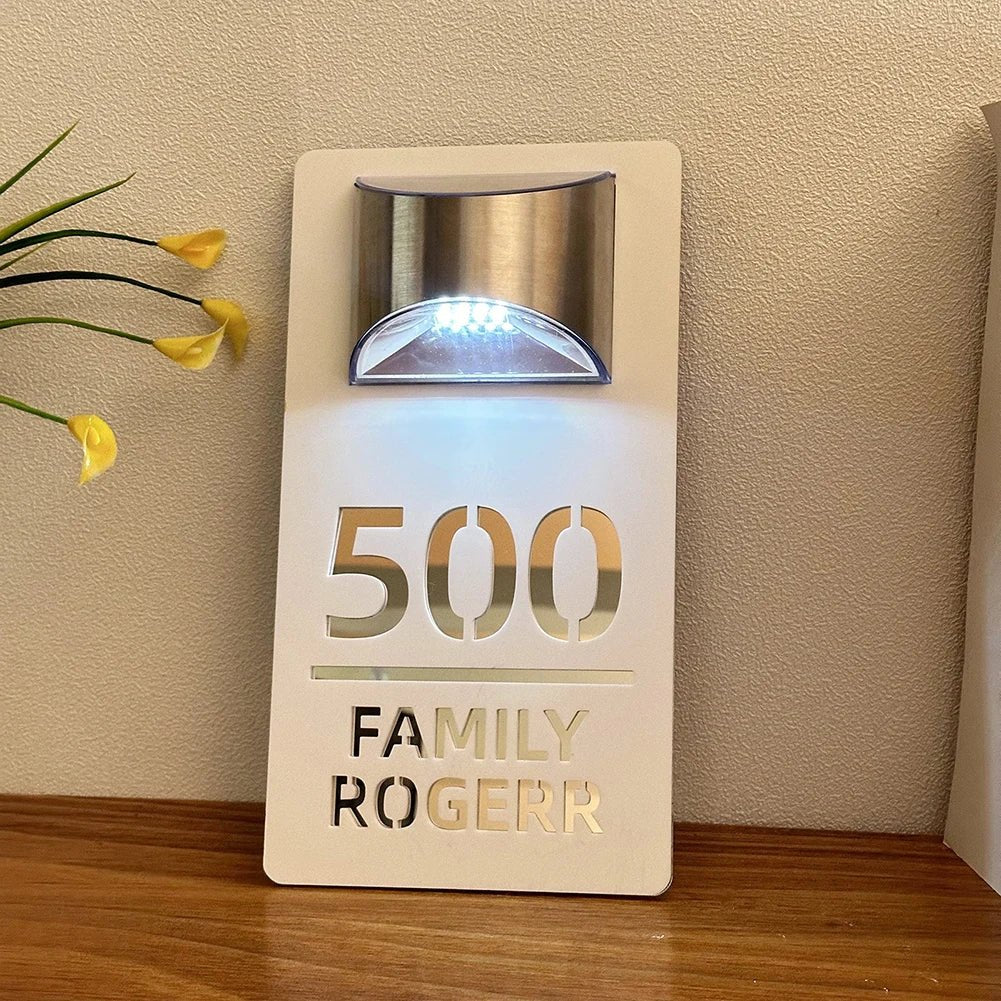 Custom House Number Outdoor Solar Lights 3D Acrylic Solar House Number Plate With Name Door Sign Personalized Home Address Sign - Amiko Decor