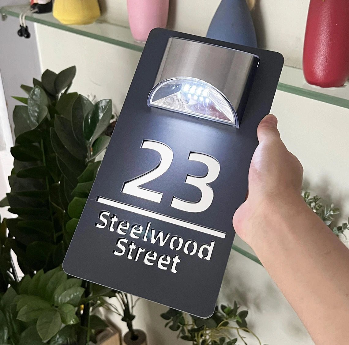 Custom House Number Outdoor Solar Lights 3D Acrylic Solar House Number Plate With Name Door Sign Personalized Home Address Sign - Amiko Decor