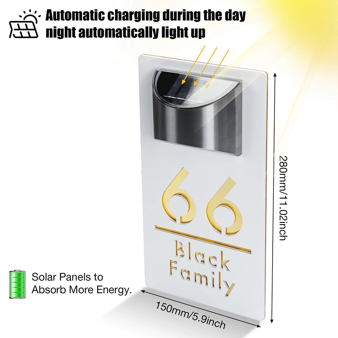 Custom House Number Outdoor Solar Lights 3D Acrylic Solar House Number Plate With Name Door Sign Personalized Home Address Sign - Amiko Decor