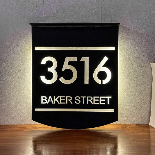 Personalized Exterior Solar House Sign Acrylic LED Night House Number Plaque Outdoor Family Address Sign Street Solar Sign - Amiko Decor